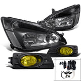 For Honda Accord Sedan JDM Black Crystal Headlights+Yellow Driving Bumper Fog La