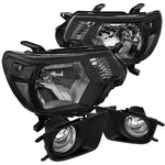 For Toyota Tacoma Black Headlights Headlamps+Clear Lens Bumper Fog Lamps+Switch