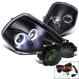 For Eclipse Black Dual Halo Projector Headlight+Smoke Bumper Fog Lamp Kit