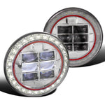 For 7" Round 6000K Cree LED Halo DRL Projector Headlight Red Rim Pair For Jeep