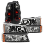 For Chevy Silverado Crystal Headlight+Bumper Lamp+Glossy Black Tint Tail Light