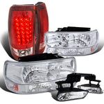For 1999-2002 SILVERDO CHROME HEADLIGHTS+BUMPER LIGHTS+CLEAR FOG+RED LED TAIL LA