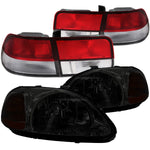For Honda Civic Coupe Crystal Smoke Headlights+Red/Clear Rear Tail Lights