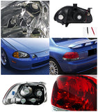 For Honda Del Sol 2-In-1 Black Headlights Corner Lamp+Red/Clear Tail Lamps