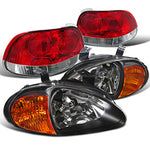 For Honda Del Sol 2-In-1 Black Headlights Corner Lamp+Red/Clear Tail Lamps