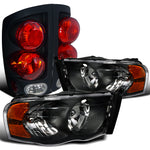 For Dodge Ram1500/2500/3500 Crystal Black Headlights+3D Style Tail Lights