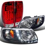 For Ford F-150 Crystal Black SMD DRL Headlights+Red/Clear LED Tail Lights