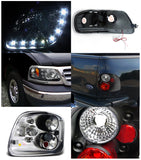 For Ford F-150 Crystal Black SMD DRL Headlights+Clear Rear Tail Lights