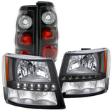 For Chevy Silverado 1PC Black SMD LED Crystal Headlights+Tail Lamps