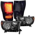 For Toyota Tundra Black Headlights Replacement Pair+Smoke LED Tail Lamps