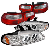 For Honda Civic 3Dr Chrome Halo LED Projector Headlights+Red/Clear Tail Lights