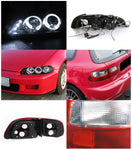 For Honda Civic Si DX CX Black Projector Headlights+Red/Clear Rear Corner Tail L