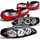 For Honda Civic Si DX CX Black Projector Headlights+Red/Clear Rear Corner Tail L