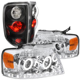 For 2004-2008 Ford F150 Chrome Halo LED Projector Headlights Smoke Tail Lights