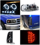 For Glossy Black Ford F150 Styleside Halo Projector Headlights+Smoke LED Tail La