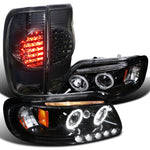 For Glossy Black Ford F150 Styleside Halo Projector Headlights+Smoke LED Tail La