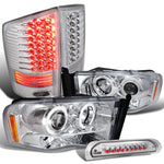 For Ram Chrome LED Halo Projector Headlights+LED Tail+3Rd Brake Lamp