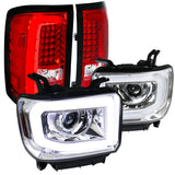 For GMC Sierra Clear LED Projector Headlights+Red/Clear LED Tail Brake Parking L
