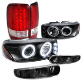 For GMC Yukon Denali Black Projector Headlights+Bumper Lamps+Red LED Tail Lights