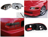 For Honda Civic Sedan Chrome Headlights+Smoke Amer Corner Lamps+Red Tail Lights