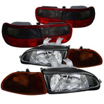 For Honda Civic Sedan Chrome Headlights+Smoke Amer Corner Lamps+Red Tail Lights