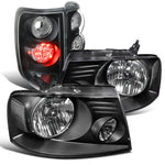 For Ford F150 Pickup Euro Black Clear Headlights+Smoke Lens LED Tail Brake Lamps