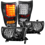 For Toyota Tundra Pickup Crystal Black Headlights+Rear LED Tail Lamps