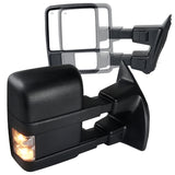 For 99-15 Ford F250 Super Duty Black Telescopic Towing Mirror Smoke Signal Power Heated