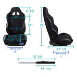 For Reclinable Jdm Black Racing Seats+Green 4 Point Camlock Harnesses