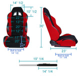 For Honda Civic 2/3/4DR Red Cloth PVC Leather Racing Seats+Brackets Pair