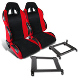 For Honda Civic 2/3/4DR Red Cloth PVC Leather Racing Seats+Brackets Pair