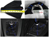 Black Suede Leather M/T Shift Boot Cover W/ Blue Stitch Trim